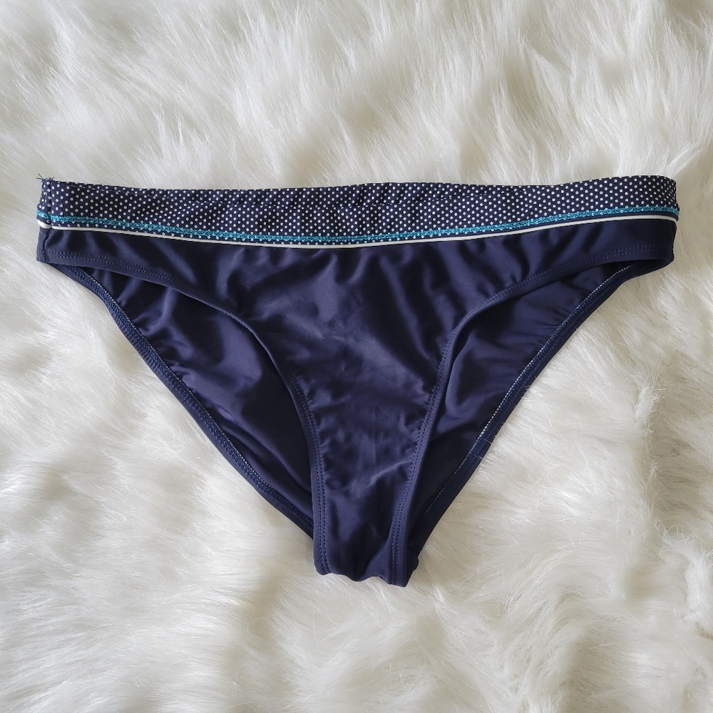 24th & Ocean Polka Dot Waistband Bikini Bottom XL NWT Navy & White